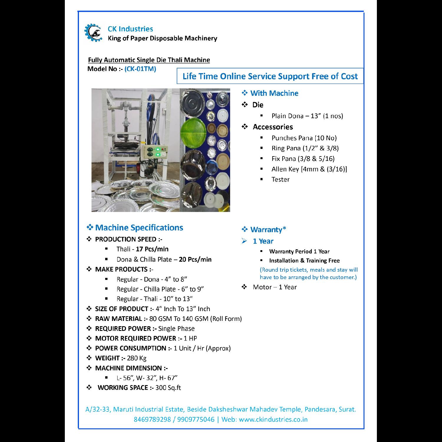 Fully Automatic Single Die Thali Machine
